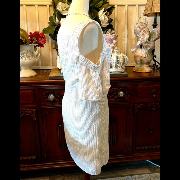 Madewell Ivory Striped Cold Shoulder Dress Size 12 - Picture 4 of 6